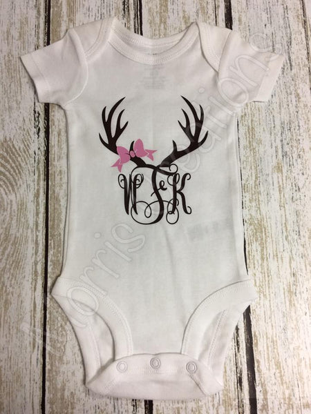 Deer Antler With Bow Monogrammed Onesie