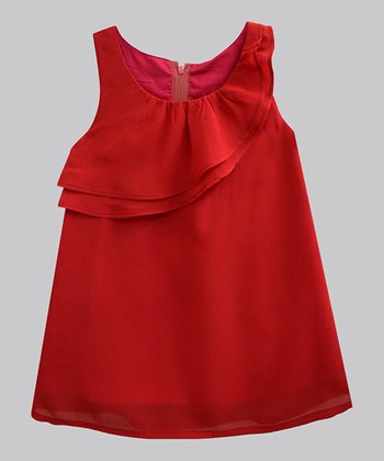 Girls Red Sleeveless Ruffle Dress
